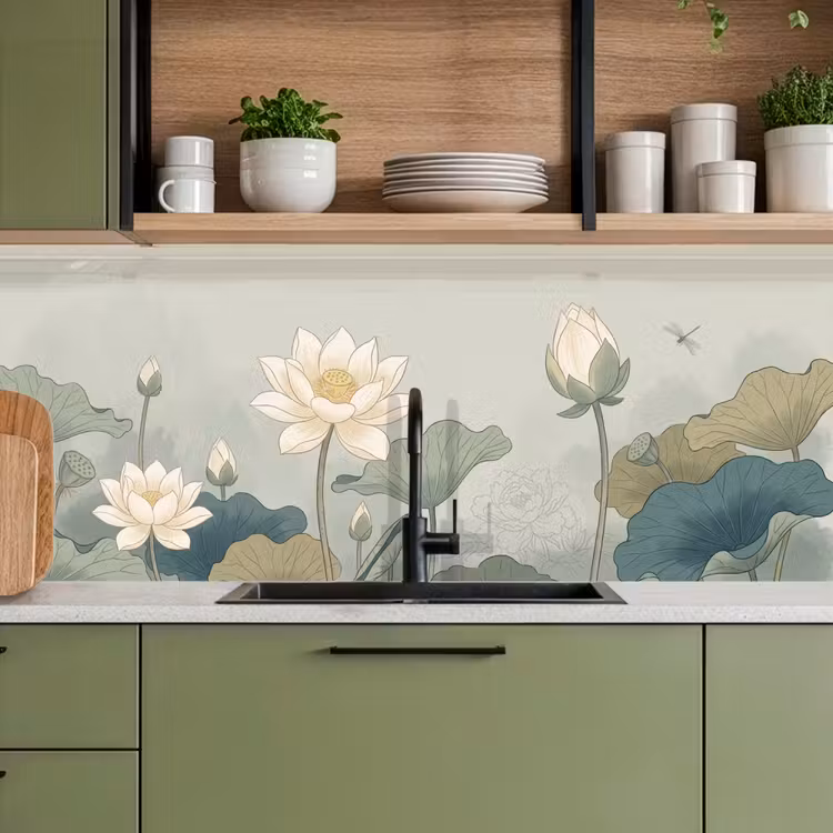 Keuken achterwand - Lotus - Bloemen - Groen — 8