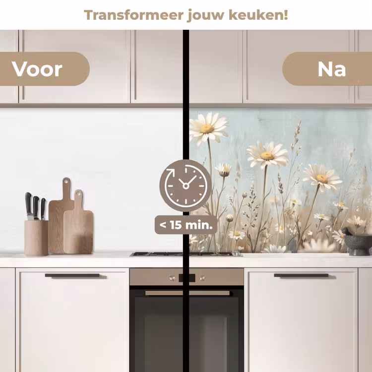Keuken achterwand - Madelief - Illustratie - Wit — 3