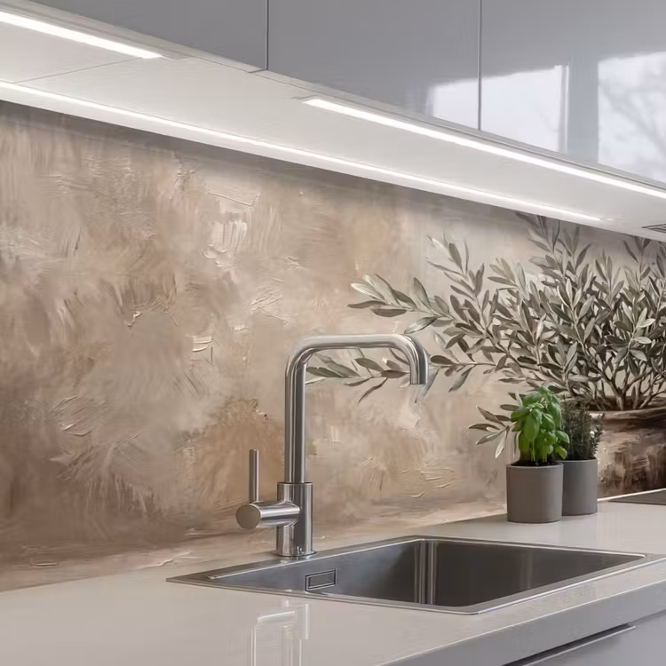 Keuken achterwand - Olijfplant - Aardenpot - Abstract - Beige — 2