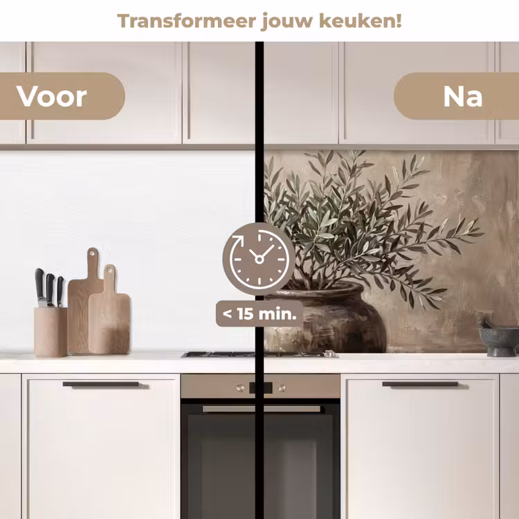 Keuken achterwand - Olijfplant - Aardenpot - Abstract - Beige — 3