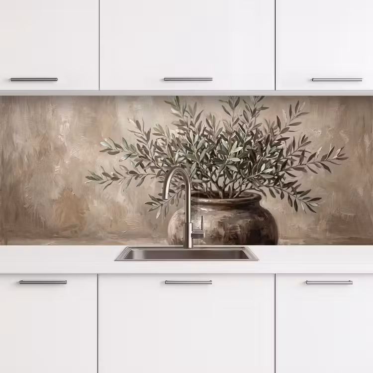 Keuken achterwand - Olijfplant - Aardenpot - Abstract - Beige — 4