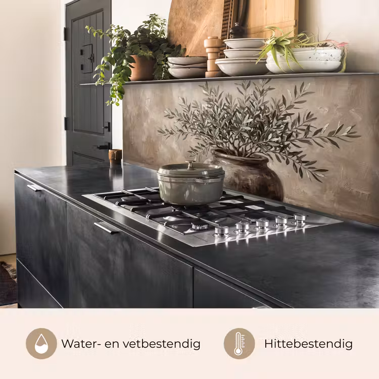 Keuken achterwand - Olijfplant - Aardenpot - Abstract - Beige — 5
