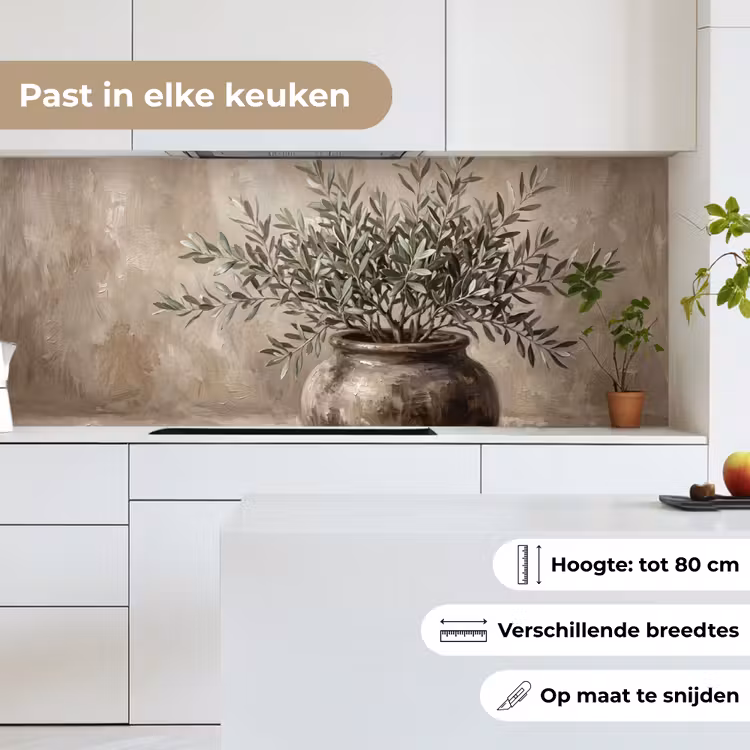 Keuken achterwand - Olijfplant - Aardenpot - Abstract - Beige — 7