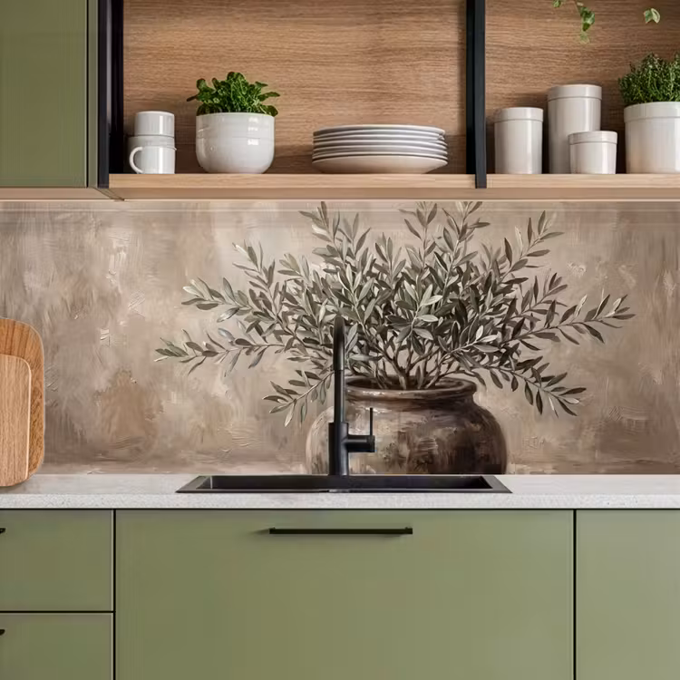 Keuken achterwand - Olijfplant - Aardenpot - Abstract - Beige — 8