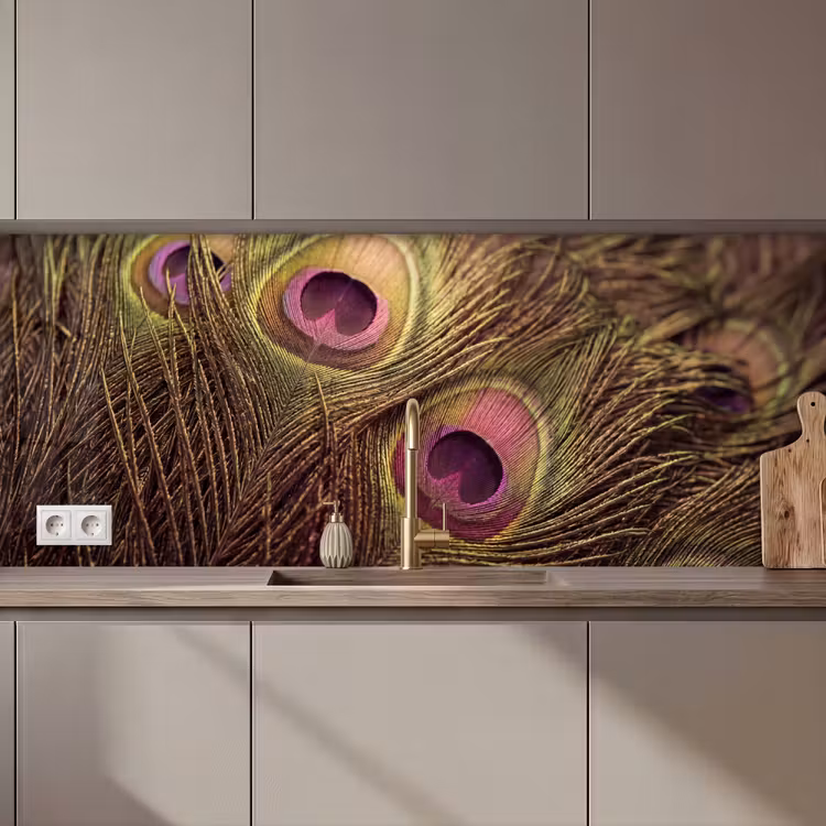 Keuken achterwand - Pauw - Veren - Paars - Groen — 1