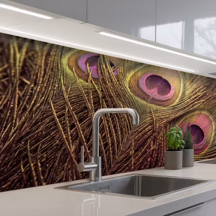 Keuken achterwand - Pauw - Veren - Paars - Groen — 2