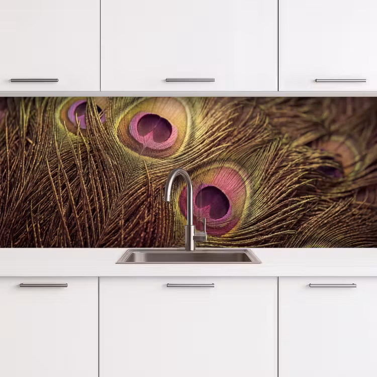 Keuken achterwand - Pauw - Veren - Paars - Groen — 4