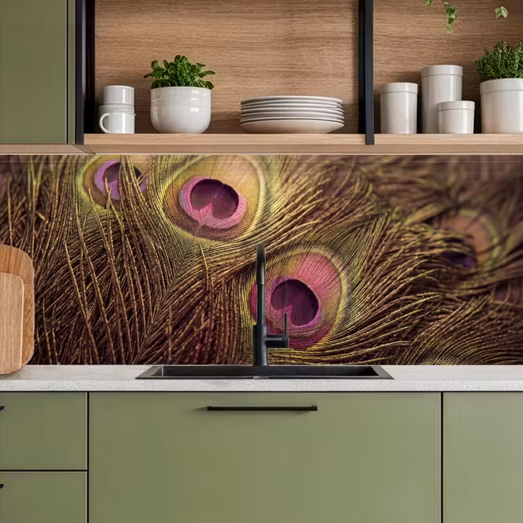 Keuken achterwand - Pauw - Veren - Paars - Groen — 8