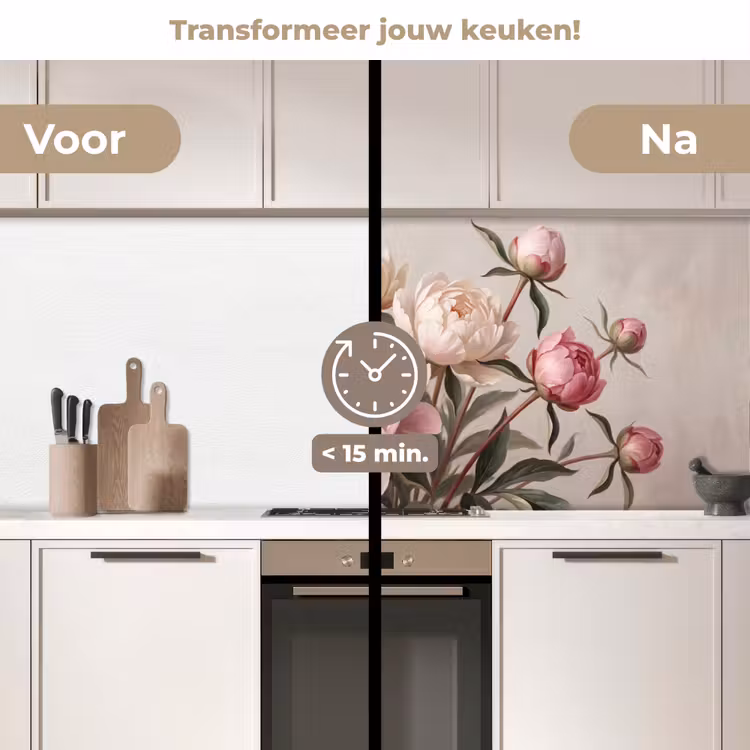 Keuken achterwand - Pioenrozen - Boeket - Roze — 3