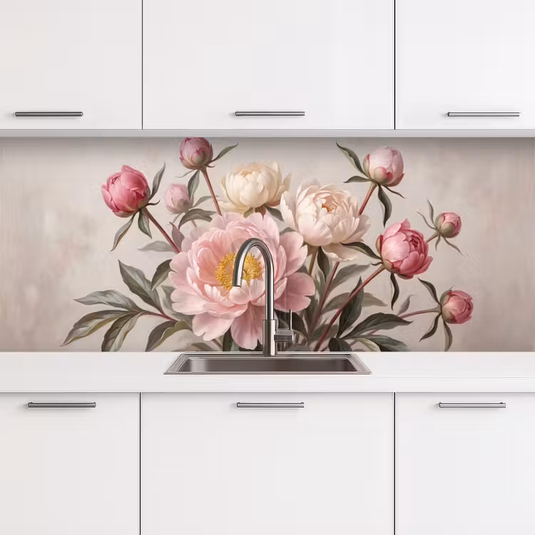 Keuken achterwand - Pioenrozen - Boeket - Roze — 4