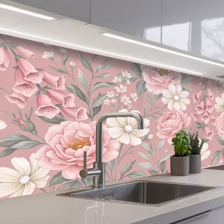 Keuken achterwand - Pioenrozen - Vingerhoedskruid - Pink — 2