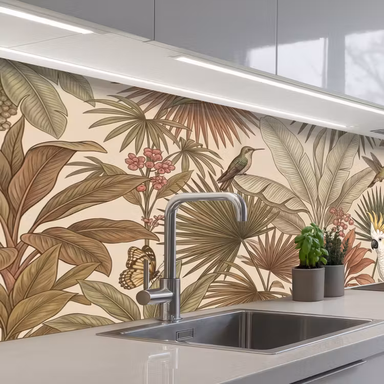 Keuken achterwand - Tropisch - Vogels - Beige — 2