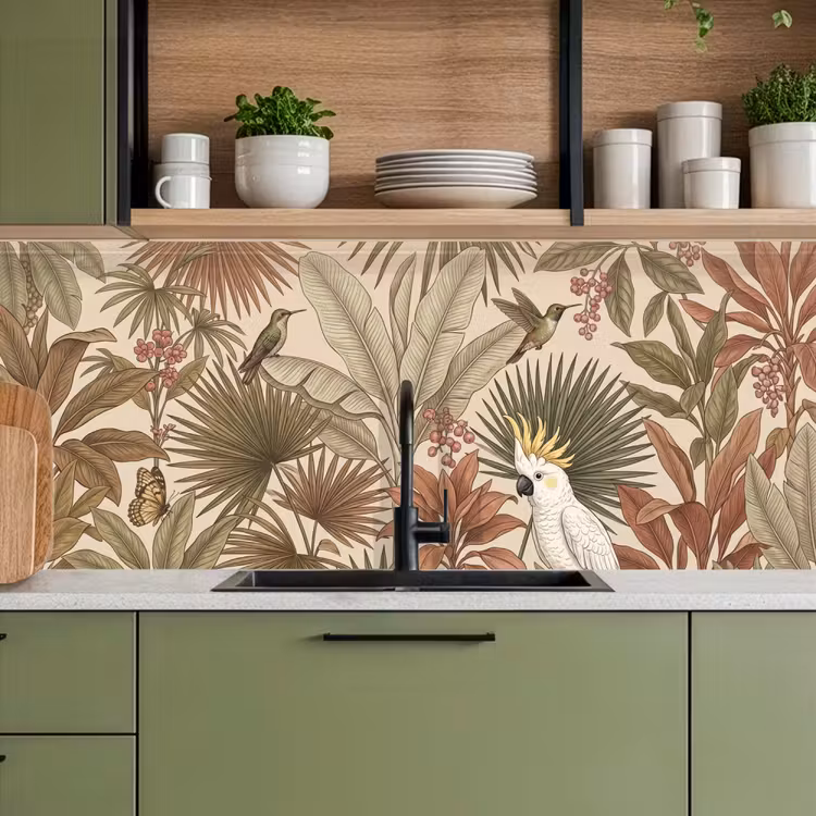 Keuken achterwand - Tropisch - Vogels - Beige — 8