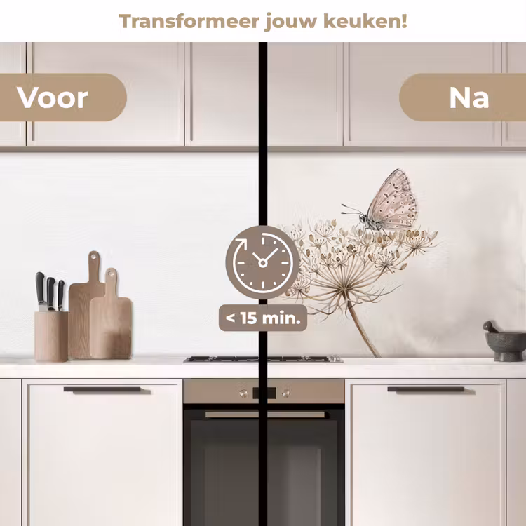 Keuken achterwand - Vlinder - Bloem -Natuur - Beige — 3