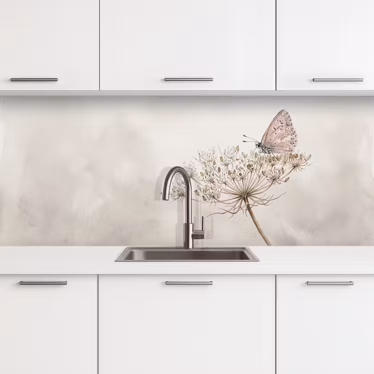 Keuken achterwand - Vlinder - Bloem -Natuur - Beige — 4