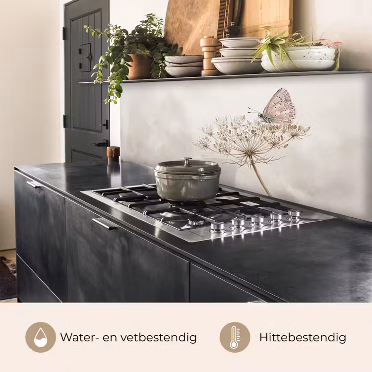 Keuken achterwand - Vlinder - Bloem -Natuur - Beige — 5