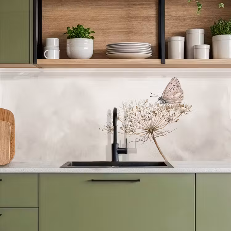 Keuken achterwand - Vlinder - Bloem -Natuur - Beige — 8