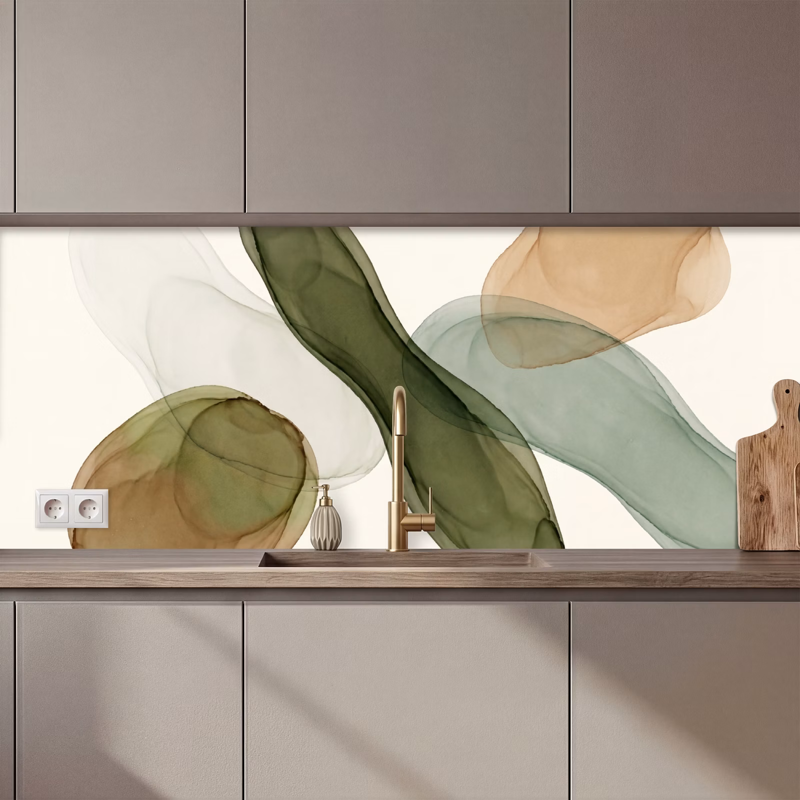 Keuken achterwand - Abstract - Vormen - Modern - Kunst - Groen - Bruin — 1