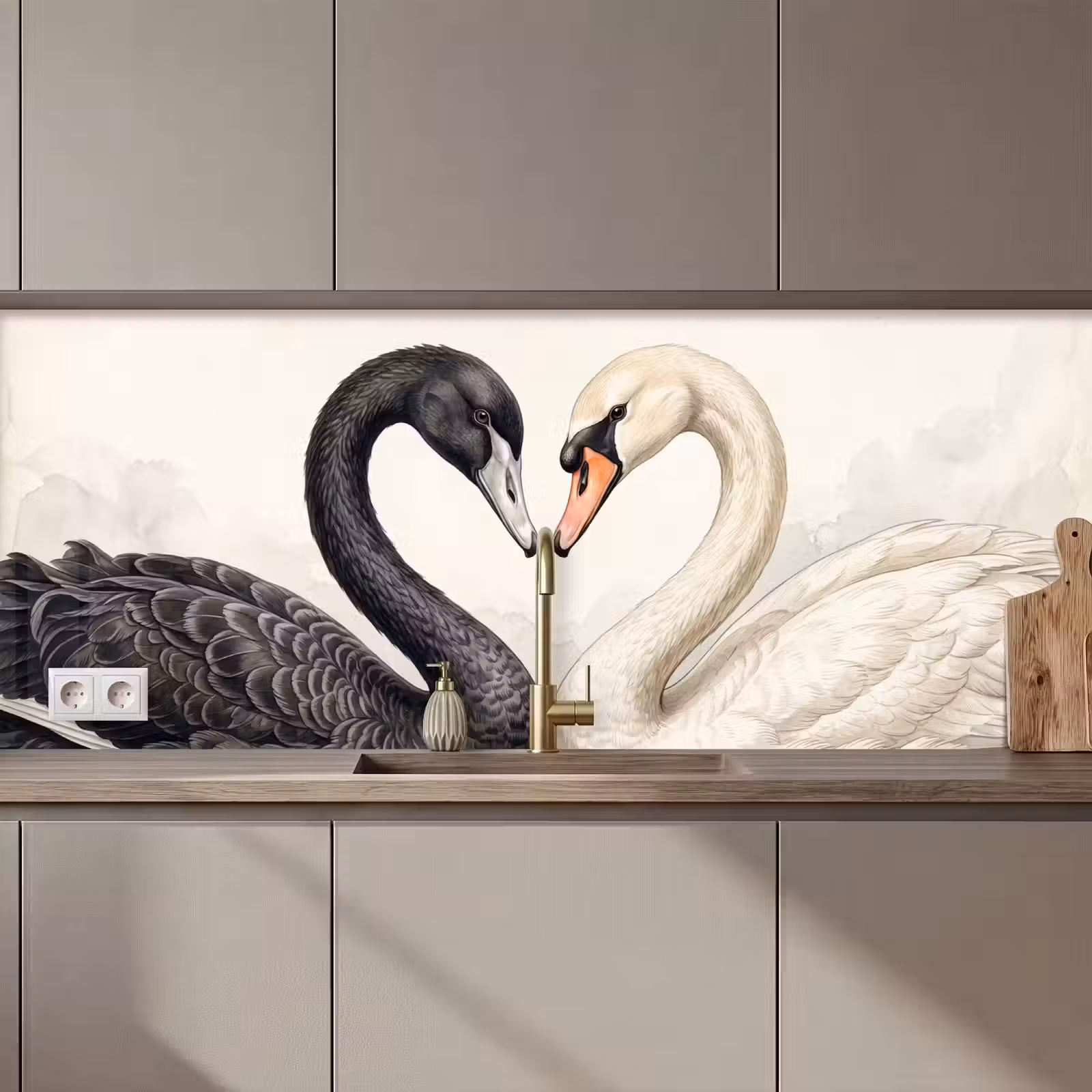 Keuken achterwand - Zwanen - Hartvorm - Dieren — 1