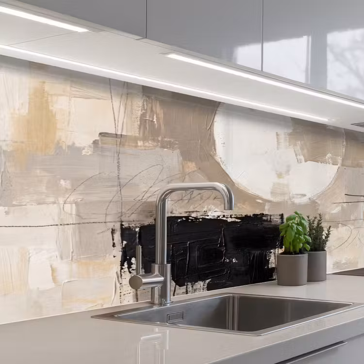 Keuken achterwand - Abstract - Cirkel - Modern - Beige - Zwart - Minimalistisch — 2