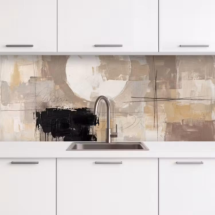 Keuken achterwand - Abstract - Cirkel - Modern - Beige - Zwart - Minimalistisch — 4