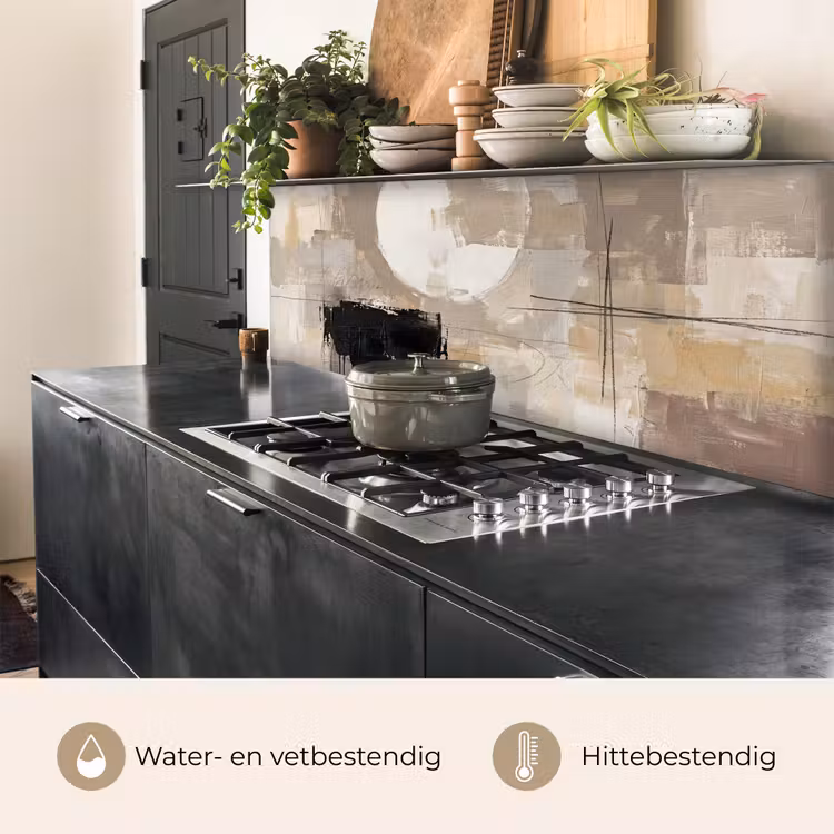 Keuken achterwand - Abstract - Cirkel - Modern - Beige - Zwart - Minimalistisch — 5