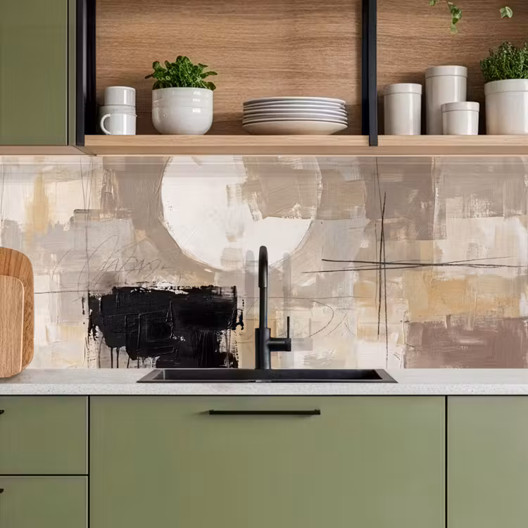 Keuken achterwand - Abstract - Cirkel - Modern - Beige - Zwart - Minimalistisch — 8