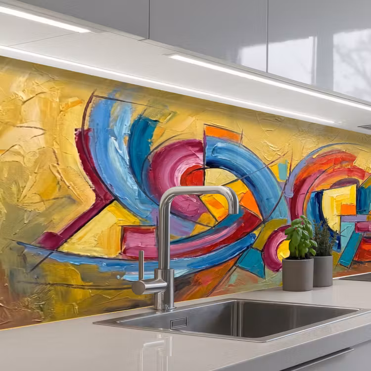 Keuken achterwand - Abstract - Cirkels - Schilderij - Kleurrijk - Dynamisch — 2