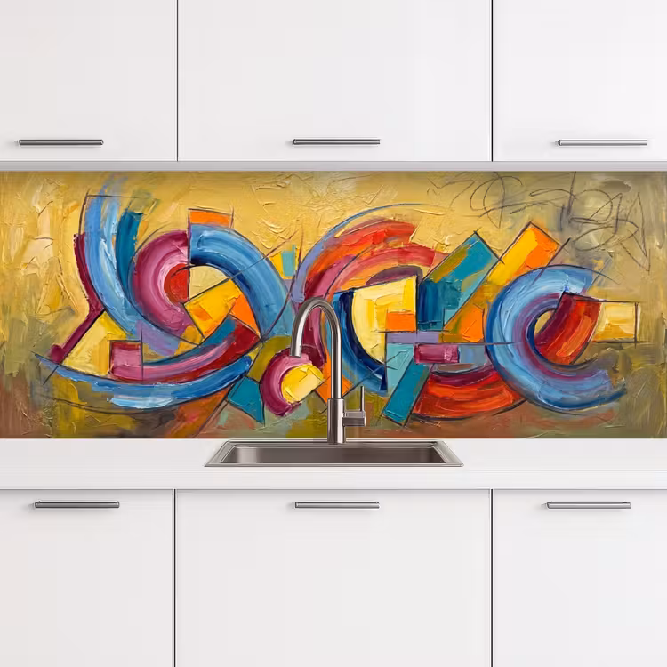 Keuken achterwand - Abstract - Cirkels - Schilderij - Kleurrijk - Dynamisch — 4