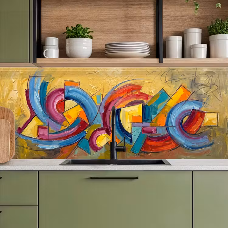Keuken achterwand - Abstract - Cirkels - Schilderij - Kleurrijk - Dynamisch — 8