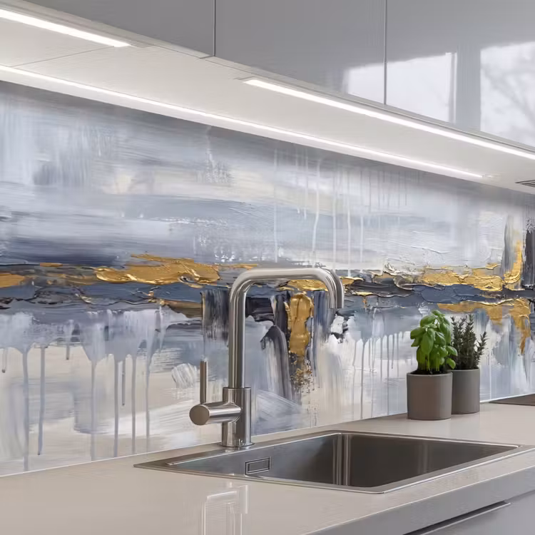 Keuken achterwand - Abstract - Structuur - Goud - Grijs - Modern — 2