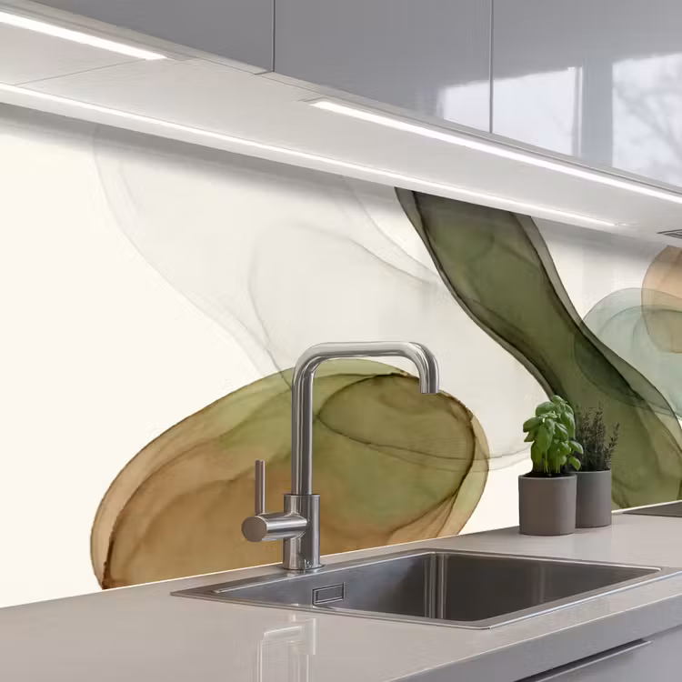Keuken achterwand - Abstract - Vormen - Modern - Kunst - Groen - Bruin — 2