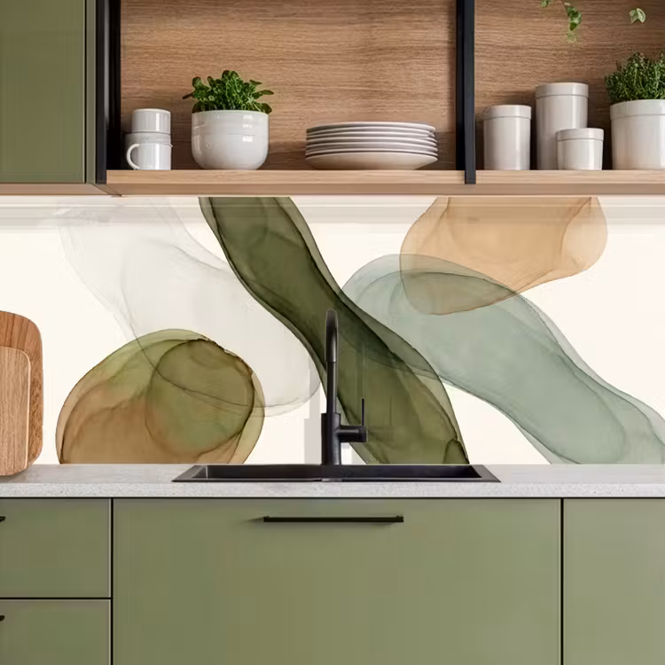 Keuken achterwand - Abstract - Vormen - Modern - Kunst - Groen - Bruin — 8
