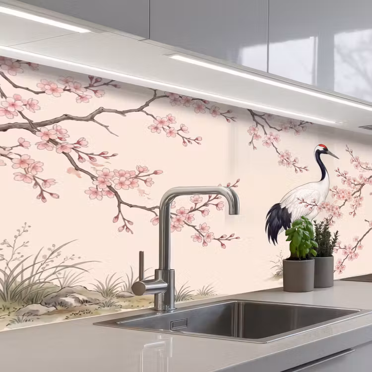 Keuken achterwand - Aziatisch - Kraanvogel - Beige — 2