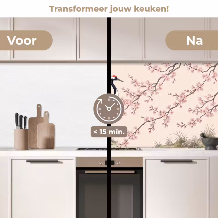 Keuken achterwand - Aziatisch - Kraanvogel - Beige — 3