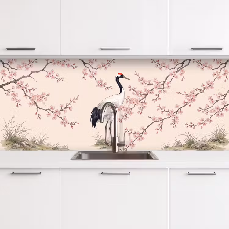 Keuken achterwand - Aziatisch - Kraanvogel - Beige — 4