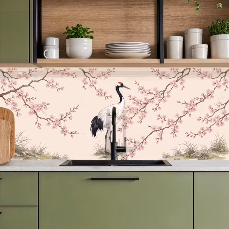 Keuken achterwand - Aziatisch - Kraanvogel - Beige — 8