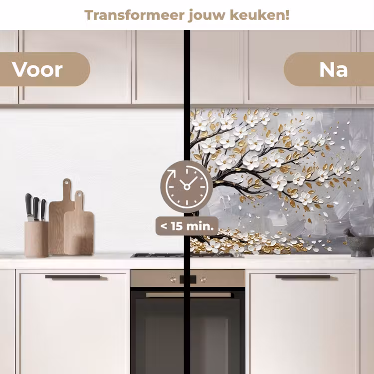Keuken achterwand - Boom - Bloemen - Natuur - Abstract - Wit — 3