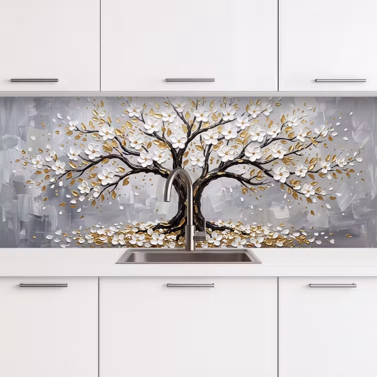 Keuken achterwand - Boom - Bloemen - Natuur - Abstract - Wit — 4
