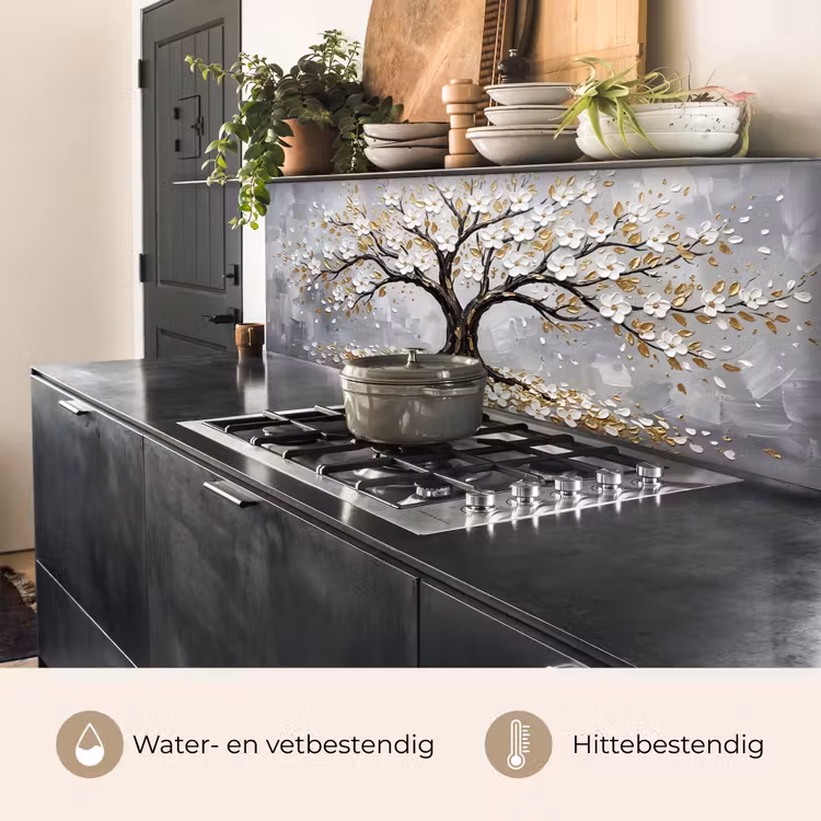 Keuken achterwand - Boom - Bloemen - Natuur - Abstract - Wit — 5