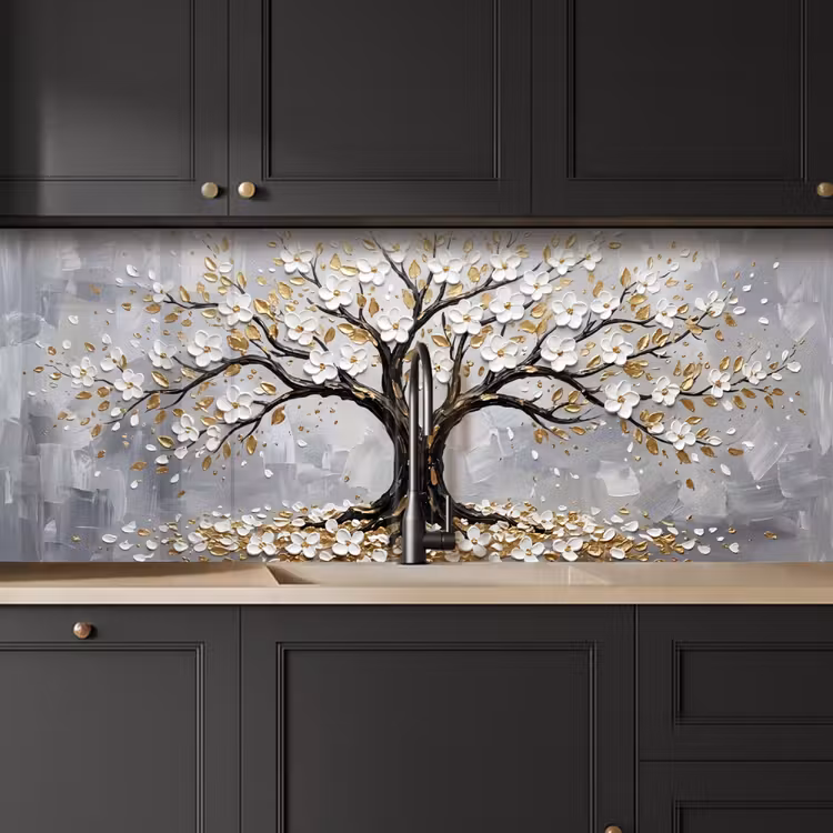 Keuken achterwand - Boom - Bloemen - Natuur - Abstract - Wit — 6