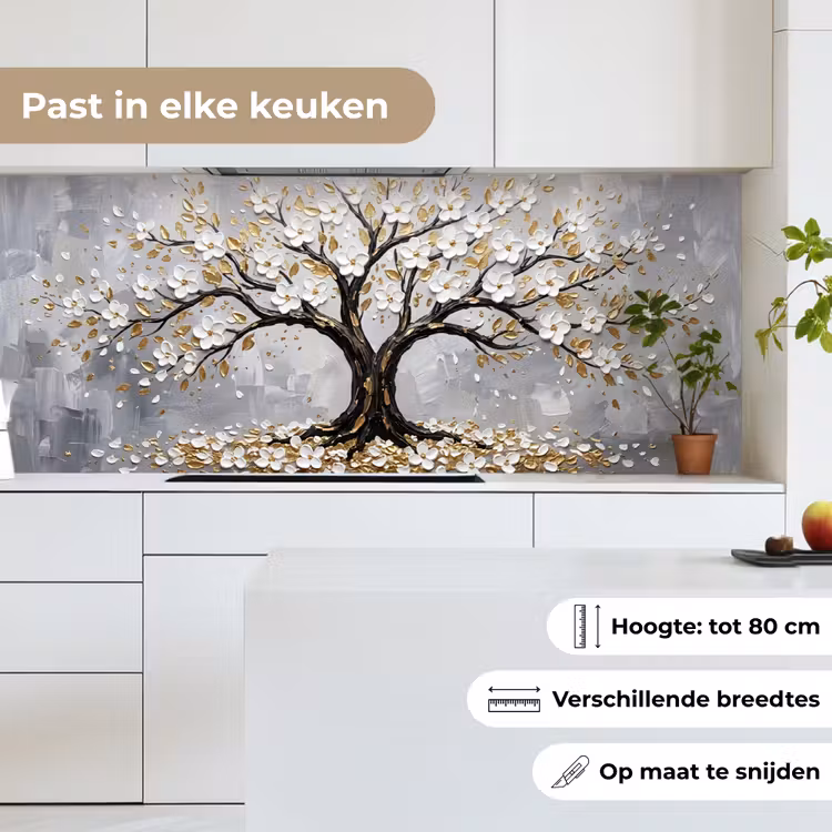 Keuken achterwand - Boom - Bloemen - Natuur - Abstract - Wit — 7