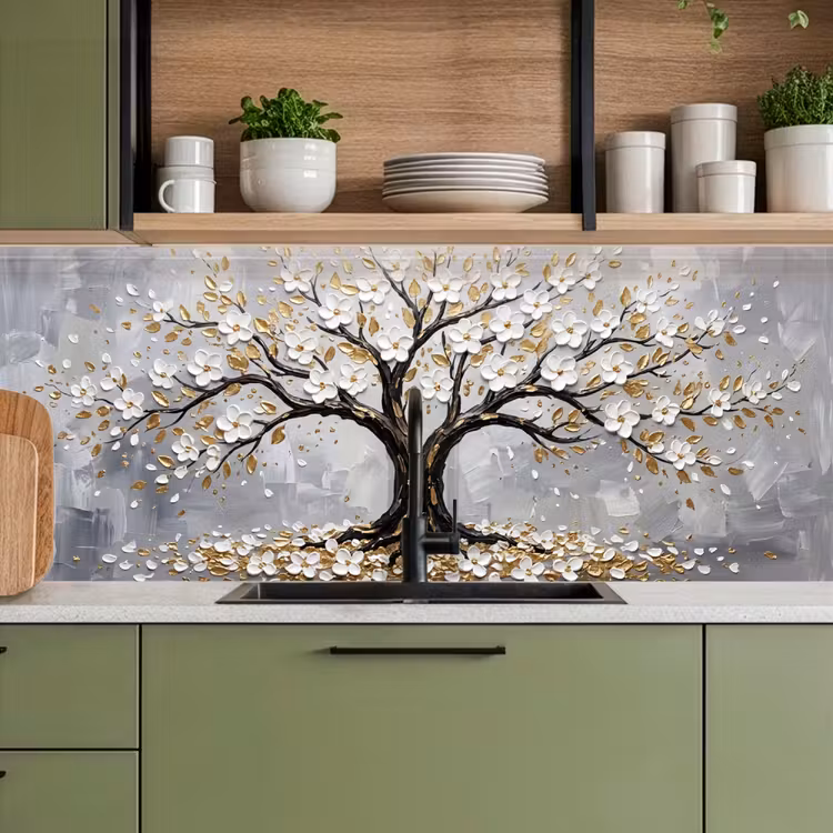 Keuken achterwand - Boom - Bloemen - Natuur - Abstract - Wit — 8