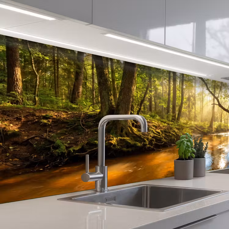 Keuken achterwand - Bos - Beek - Zonlicht - Natuur - Groen — 2