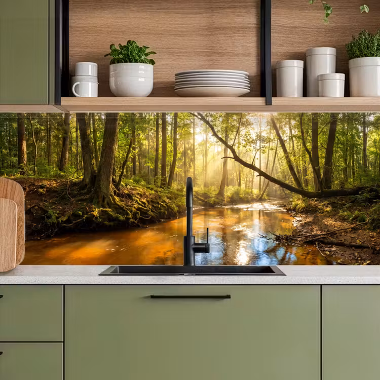 Keuken achterwand - Bos - Beek - Zonlicht - Natuur - Groen — 8