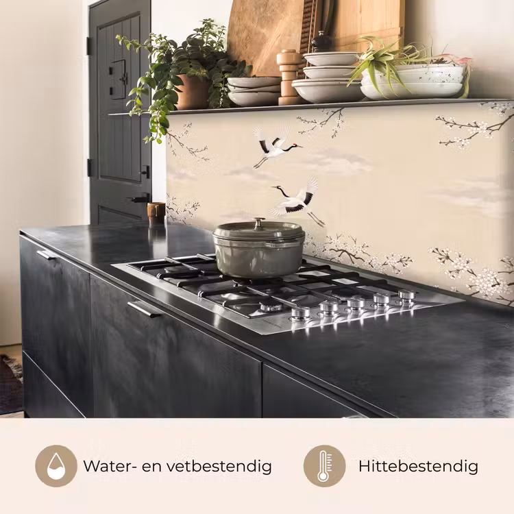 Keuken achterwand - Kraanvogels - Bloesem - Beige — 5