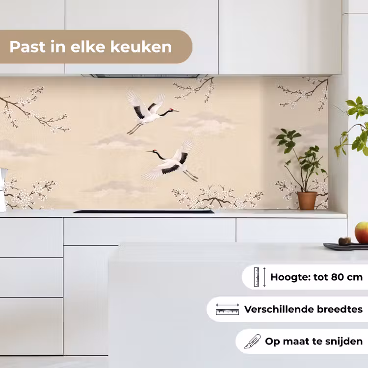 Keuken achterwand - Kraanvogels - Bloesem - Beige — 7