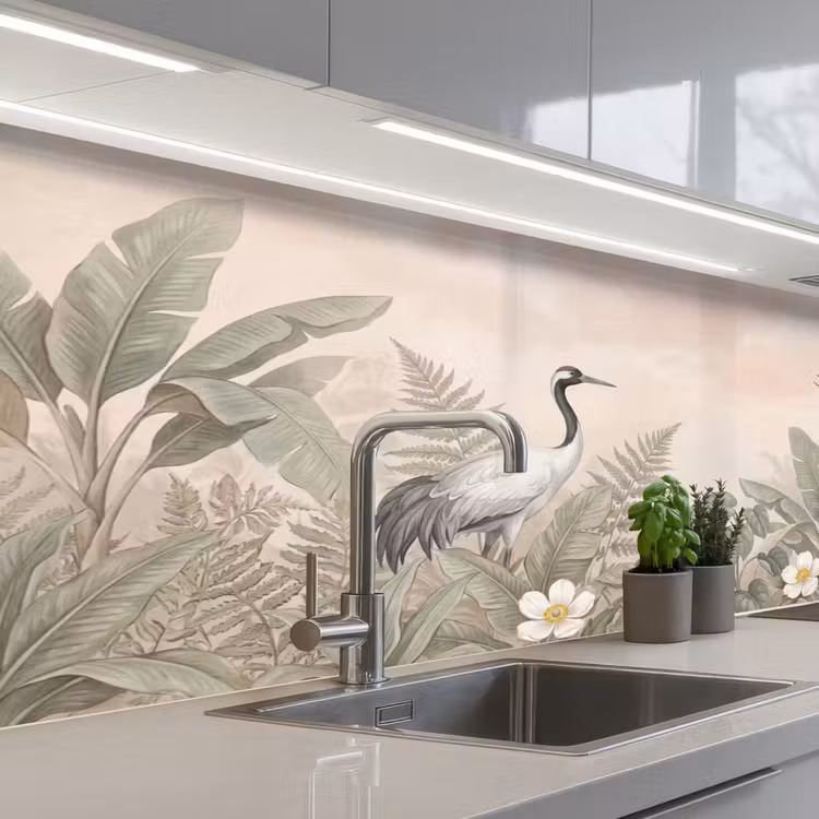 Keuken achterwand - Kraanvogels - Natuur - Roze — 2