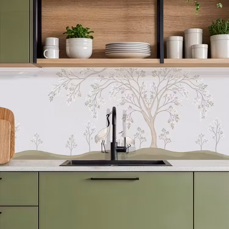 Keuken achterwand - Minimalistisch - Kraanvogels - Blauw — 8