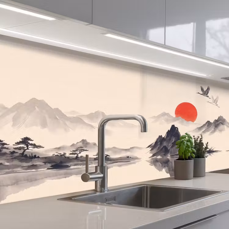 Keuken achterwand - Oosters - Kraanvogels - Landschap — 2